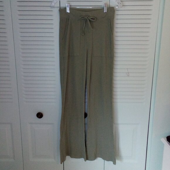 AEROPOSTALE XS WAFFLE KNIT SOFT STRETCHY FLARE LOUNGE PANTS POCKETS DRAW STRING - Picture 1 of 2